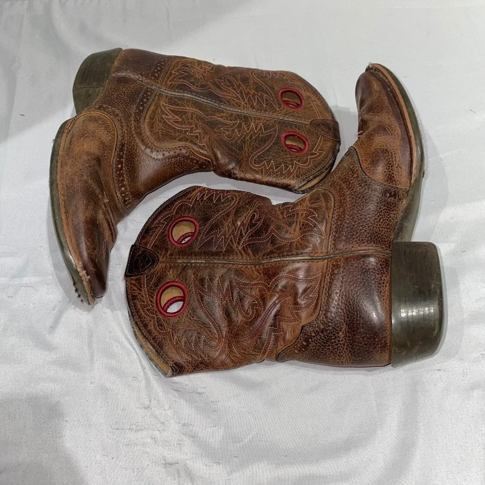 Ariat Kids Brown Leather Western Cowboy Boots Square Toe 10014101 Size 4 Y
